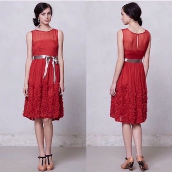 Anthropologie Caridad Red Silk Dress by Tiny Sz 6 - Picture 3 of 8